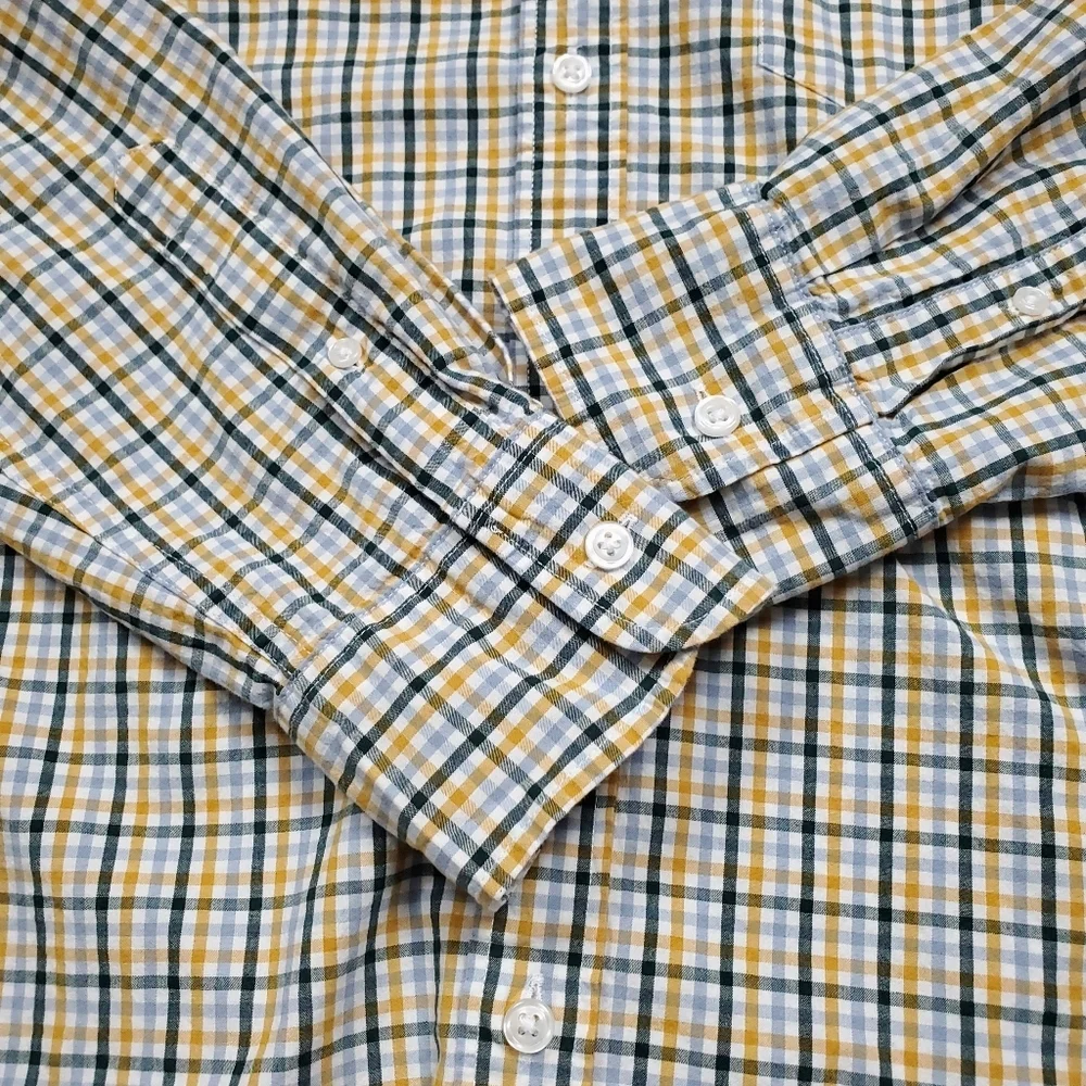 JCrew Flex Washed Green Yellow Plain Button Up Men's Cotton Shirt Size Large
